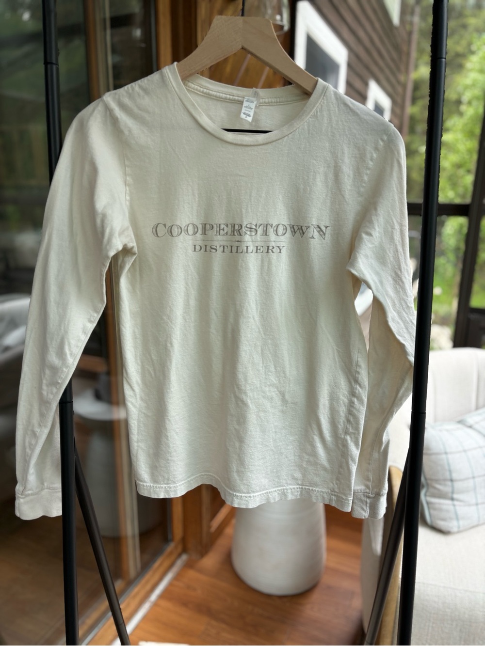 Bella Canvas Long-Sleeve Tee in Cream with Cooperstown Distillery Print